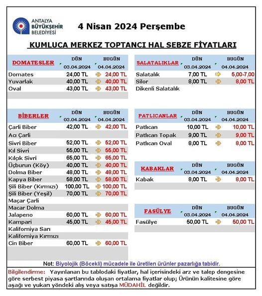 Finike Hal Fiyatları